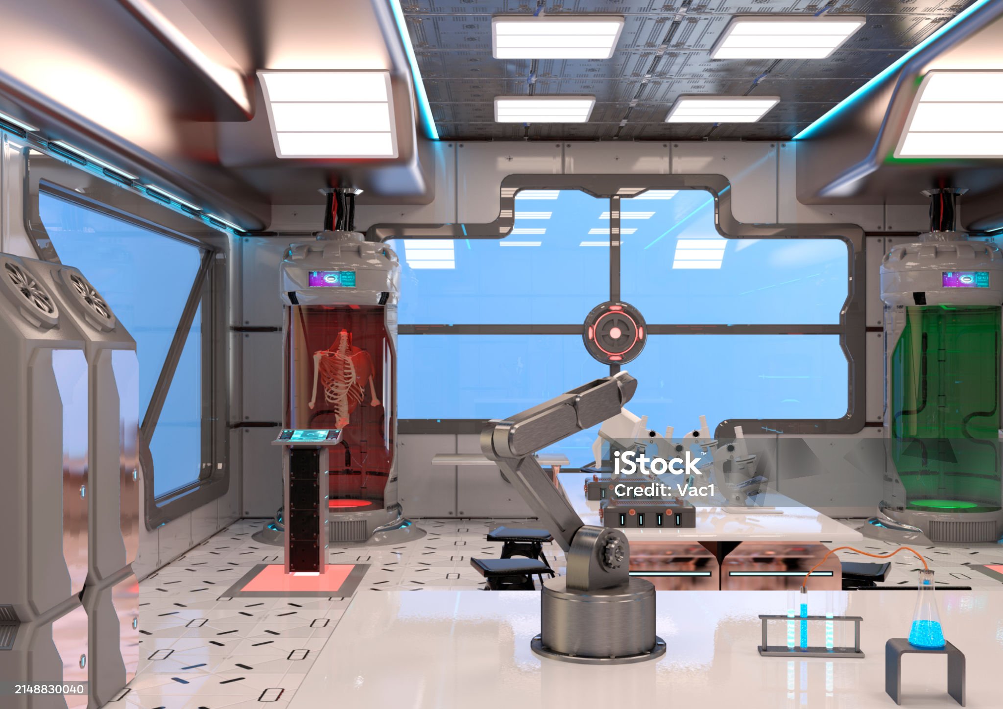 3D rendering of a futuristic sceince fiction laboratory